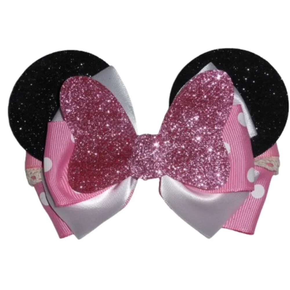 Minnie Mouse Girls Glitter Hair Bow Clip 4.5 Inch